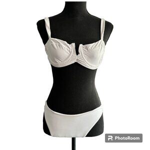 Women's White Underwire lined tie back high waisted cheeky 2 piece bikini swim S